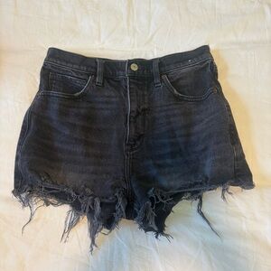 Abercrombie & Fitch Frayed Hem Dark Denim High Rise Mom Shorts